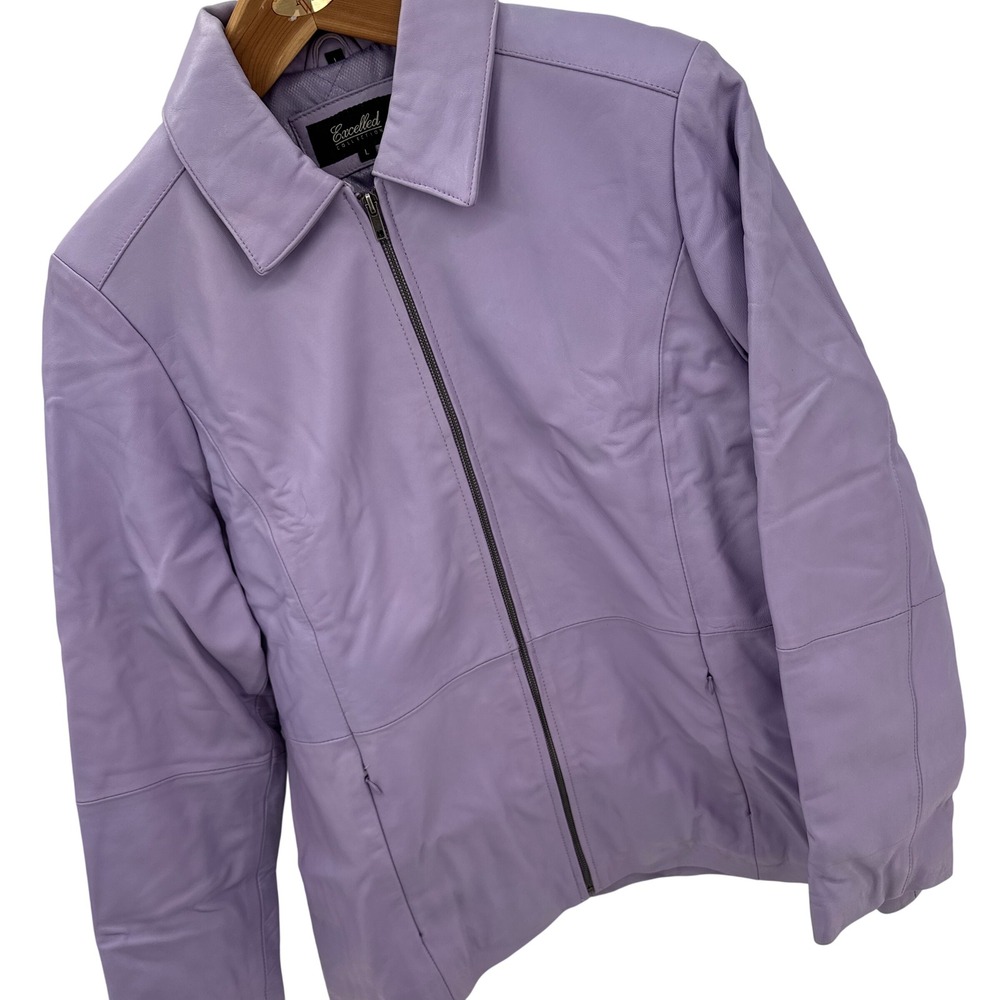 Excelled Collection Lavender Purple Leather‎ Zip Front Jacket Womens Large L